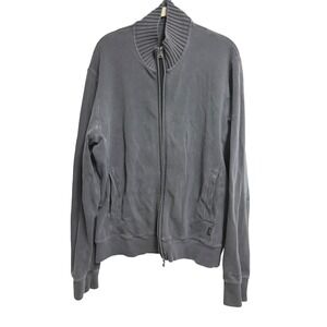 Hugo Boss Lupello Full Zip Sweatshirt Grey Mock Neck Elbow Patch Size Large